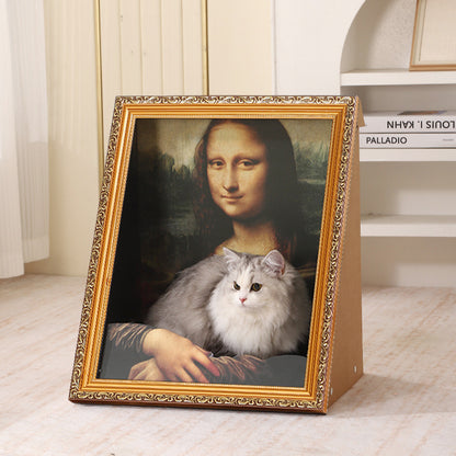 Furdear Framed Cat Scratcher Bed with Oil Painting Style